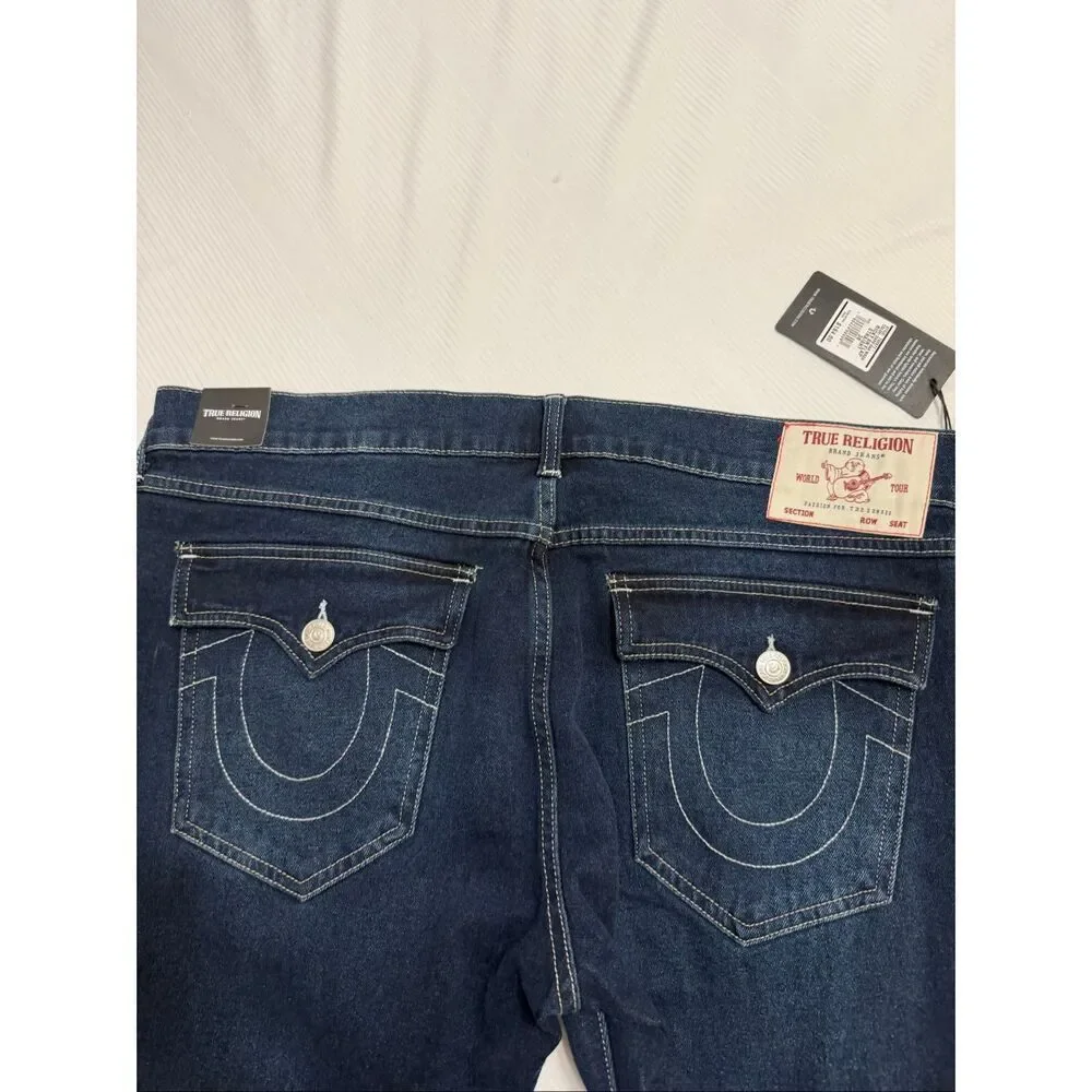 NWT True Religion Men’s Dark Oak Wash Ricky Straight Denim Jeans Size 38 X 34